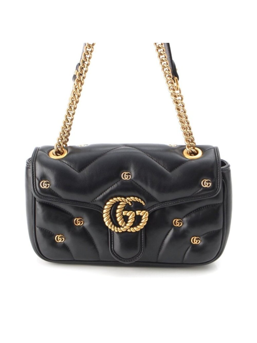 Gucci GG Marmont Leather Quilted Locking G Chain Shoulder Bag Black